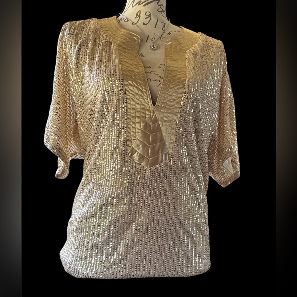 SHEILAY- Elegant Gold Sequin Women's Top. Size L